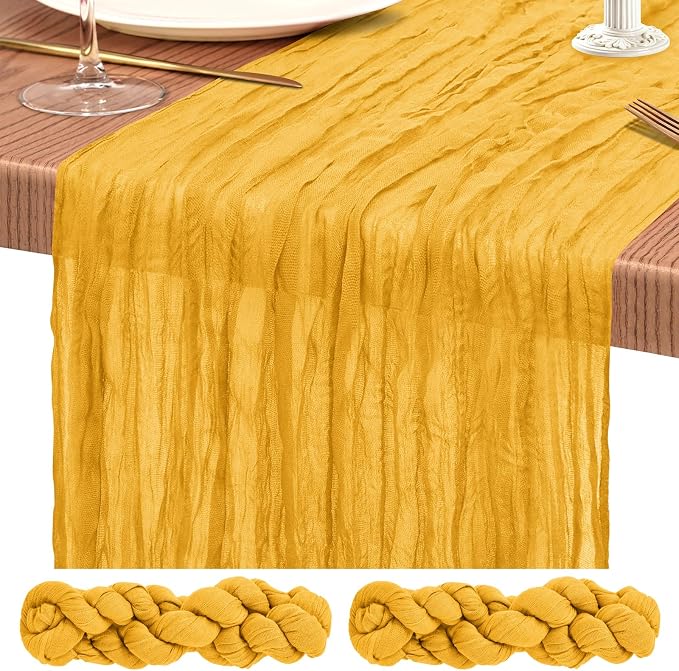 Showgeous 2 Pack Gold Cheesecloth Table Runners Boho Wedding Decor | Rustic by Showgeous