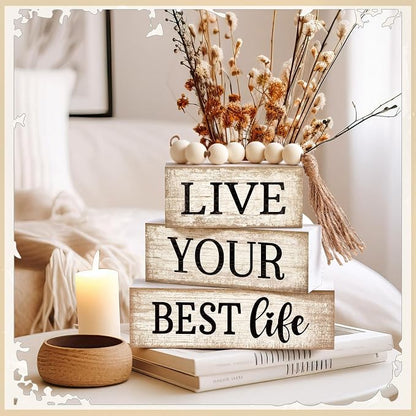 Moucuny 4 Pcs Farmhouse Table Decor Inspirational Wooden Signs Rustic Beaded - Image 6