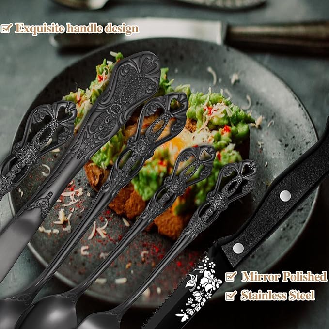 48 Pcs Gorgeous Retro Royal Black Silverware Set - Image 5