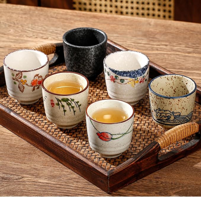 6 Oz Japanese Tea Cup, Ceramic Matcha Cup Set of 6, Small Handleless Teacup | by Unknown