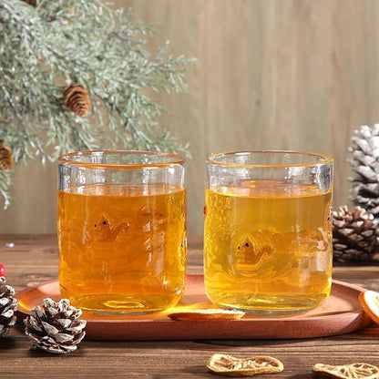 Icon Juice Glasses, 14oz Stemless Wine Drinking Juice Glass Cup for Valentine Party Supplies Gift(2 Pcs,Squirrel)
