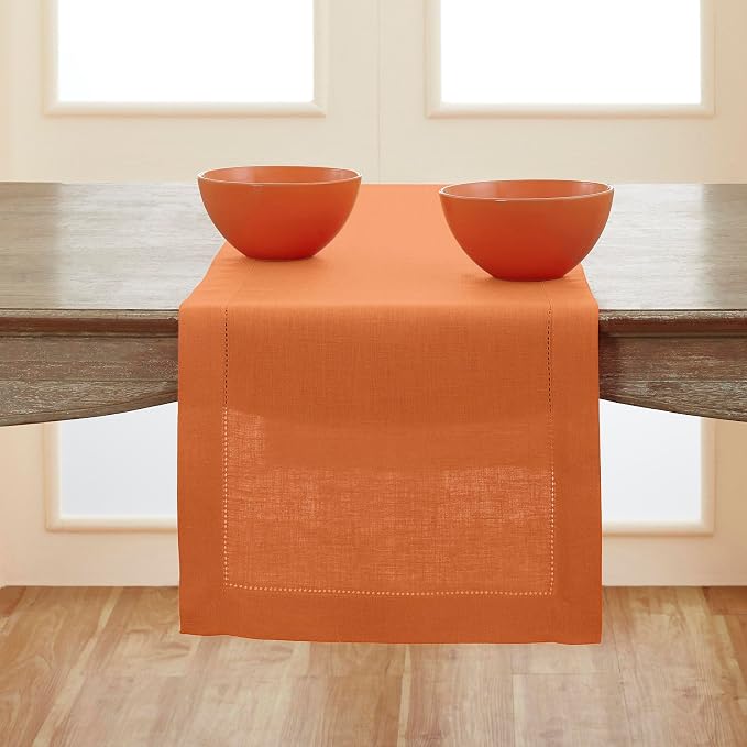 Solino Home 100% Pure Linen Dining Table Runner Pumpkin Woven, 14 x 72 in | by SolinoHome