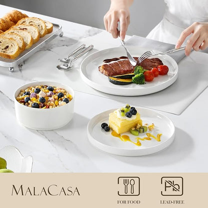 MALACASA 24 Pieces Porcelain Dinnerware Set, Modern White Dish Set - Image 3