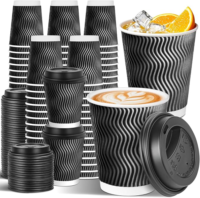 100 Pack 8 oz Disposable Coffee Cups by Sipthene