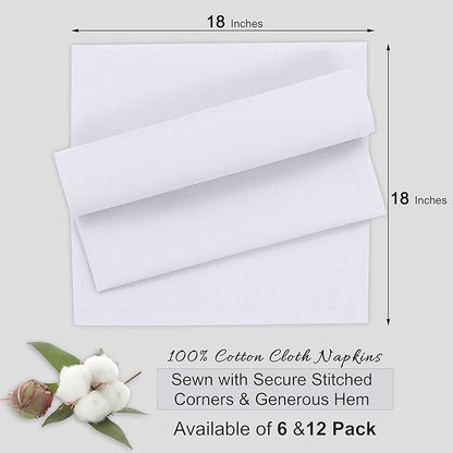 Ruvanti Cloth Napkins Set of 12, 18x18 Inches, 100% Cotton, Washable, Soft & Absorbent, Perfect for Wedding, Christmas, ‎Thanksgiving Dinners - White