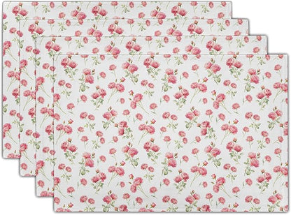 Pink Place Mats - Rose Placemats Set of 4 Floral Flower Table Mats 12x18 for Party Kitchen Dining