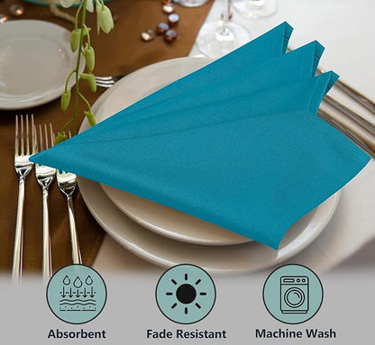 Ruvanti Cloth Napkins Set of 12, 18x18 Inches Napkins Cloth Washable, Soft, Durable, Absorbent, Cotton Blend. Table Dinner Napkins Cloth for Hotel, Lunch, Restaurant, Weddings, Events, Parties - Teal