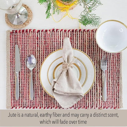Natural Jute & Red Placemats, 13x19 Inch Dining Table Placemats - Image 2
