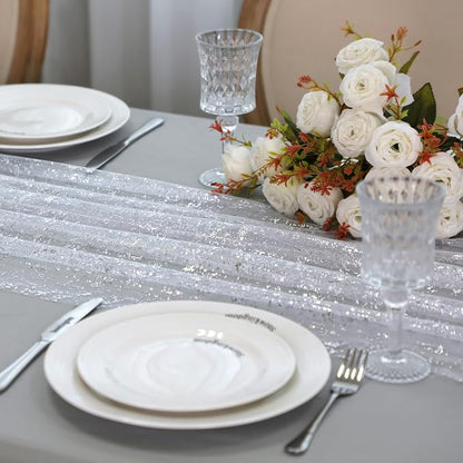 Snowkingdom 6 Pcs 10 FT Silver White Cheesecloth Table Runner Sheer Chiffon - Image 5