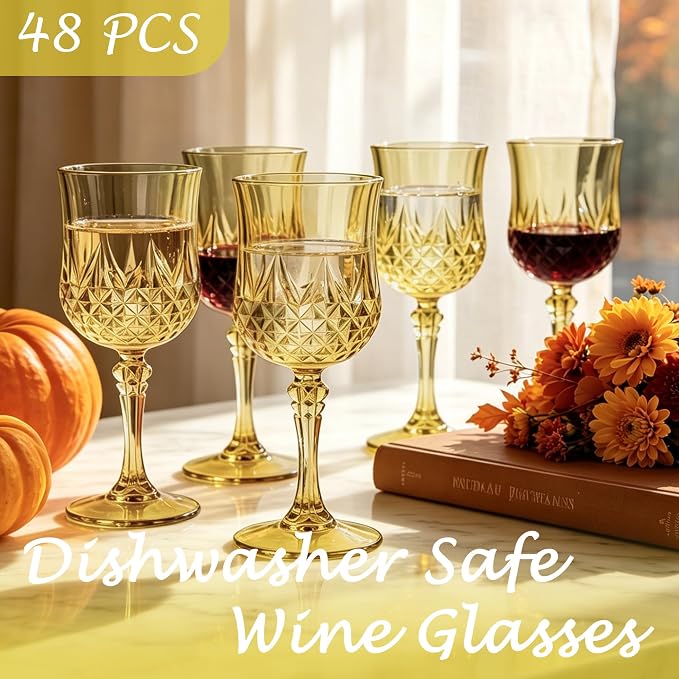 48Pack Plastic Wine Glasses, 7oz Vintage Goblets - Image 3
