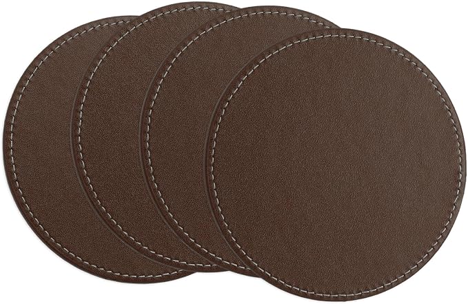 uxcell Round Drink Coasters Set of 4 White Stitched Dual Sided Non-Slip by uxcell
