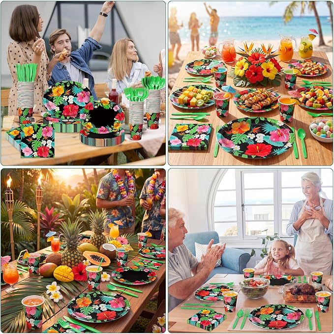 350 Pcs Hawaiian Luau Party Supplies 12 in Disposable Tropical Aloha Oval - Image 6