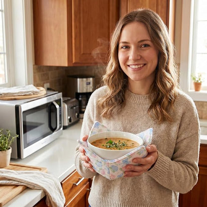 Cotton Microwavable Bowl Cozy, Microwave-Safe Hot Bowl Holders, Soup Bowl Cozy - Image 5