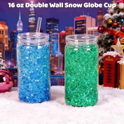 6 Pack Snow Globe Tumbler, Double Wall Plastic Reusable Cups - Image 4