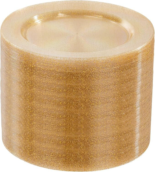 bUCLA 100PCS Gold Glitter Plastic Plates - 10.25inch Premium Plastic Glitter Disposable Dinner Plates - Ideal for Party & Thanksgiving