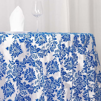 Efavormart 120" Royal Blue Velvet Flocking Damask Tafetta Round Tablecloth - Image 2