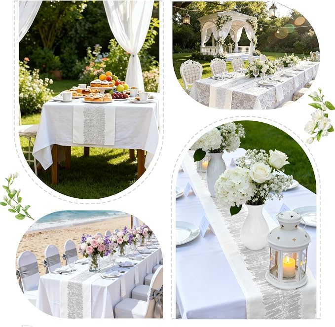 Metallic Style Silver Table Runner, Table Runners 48 Inches Long | Cotton Linen - Image 6
