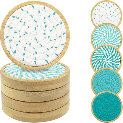 Eykao Bamboo Coasters for Drinks, Absorbent Coaster Sets of 5, Woven Drink by Eykao