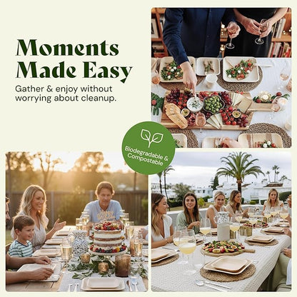 Chic Leaf Compostable & Biodegradable Palm Leaf Disposable Bamboo Plates - Disposable Party Plates for Appetizers, Romantic Valentine's Dinner, Romantic Meal, Party Supplies (4'' - 50 Pack)