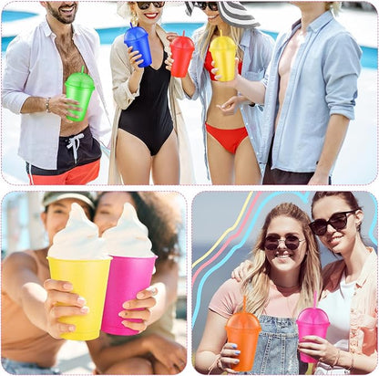 6 Set Slushie Cups with Dome Lids and Straws Detachable Spoon Straws Reusable - Image 6