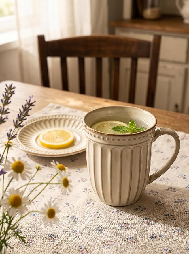 HASENSE Textured Coffee Mugs Set of 4, 16 Oz Ribbed Ceramic Cups - Image 5