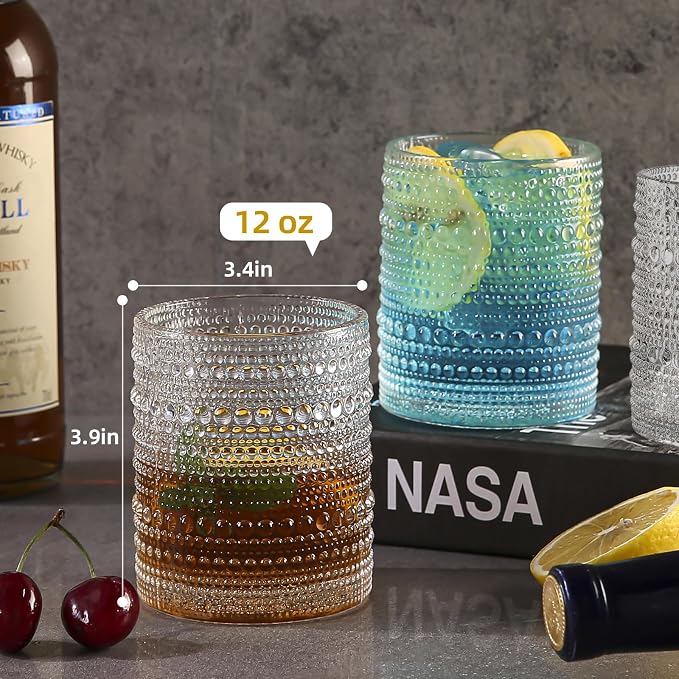 Amyoole Hobnail Drinking Glasses Set of 6, 12oz Bar Tumbler Glassware | Clear - Image 2