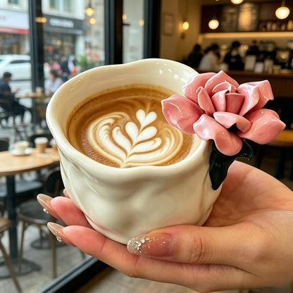 Hand Pinched Flower Ceramic Coffee Mug, Handleless 10oz Cube Cup by Unknown