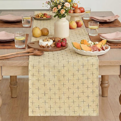 Artoid Mode Beige Cross-Star Textured Table Runner, Seasonal Waterproof Rustic - Image 2