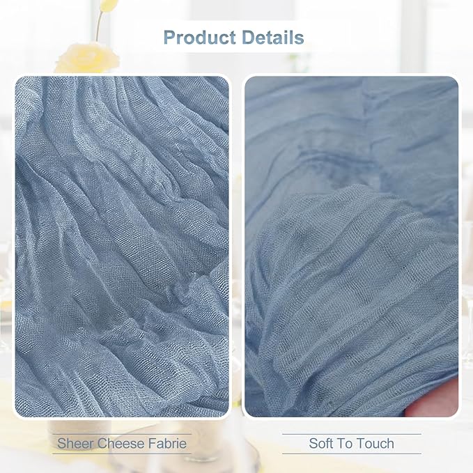 10 Pack Dusty Blue Cheesecloth Table Runner 35x120 Inch 10Ft Rustic Gauze - Image 2