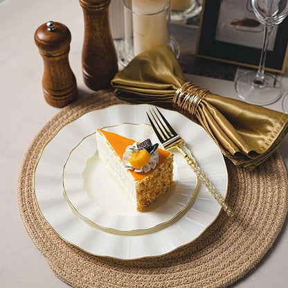 120PCS Ivory White Plastic Plates, Heavy Duty Disposable Party Plate with Gold Rim, Fancy 60 Dinner & 60 Dessert Plates for Parties and Wedding