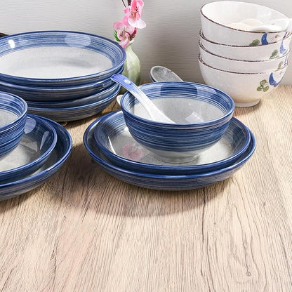 4-Piece Blue Ceramic Dinnerware Set, Plate, Dish, Bowl, Spoon, Japanese Hand-painted Tableware set, A Good Tableware (BS)