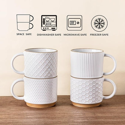 GBhome 6 OZ Stackable Coffee Mugs Set of 4, Ceramic Espresso Coffee Cups | - Image 7