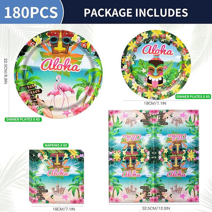 180PCS Hawaiian Aloha Plates and Napkins Party Supplies Serve 60 | Disposable - Image 2