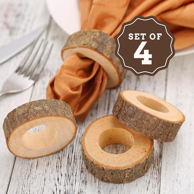 Jolitee's Handmade Rustic Wooden Napkin Rings Set of 4 | Elegant, Lightweight - Image 2