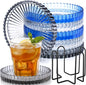 Remerry 6 Pcs Clear Crystal Coaster Set with Holder Glass Coasters for Drinks 4 Inch Drinks Crystal Round Cup Coasters Coffee Table Decor for Office Kitchen Bar Restaurant Patio (Classic Colors)