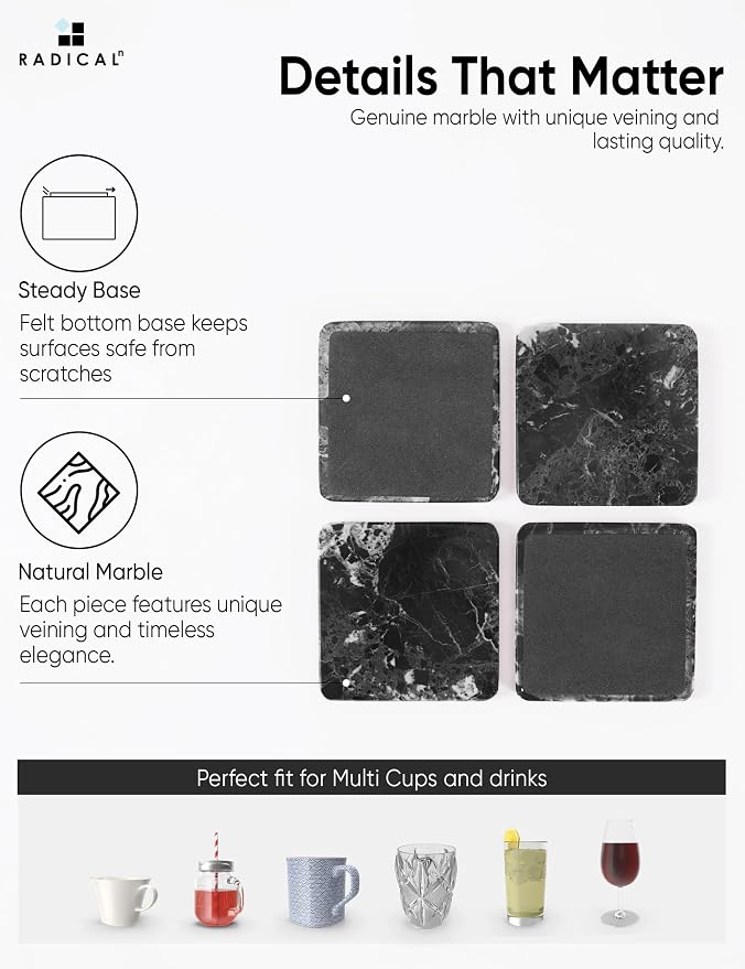 Radicaln Square Marble Coasters Set of 6 - Image 6