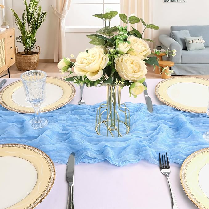 6 Pack 10Ft Baby Blue Cheesecloth Table Runner 23 x 120 Inch | Gauze Rustic - Image 4