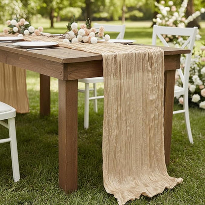 8 Pack Sand Cheesecloth Table Runner 120 Inch Boho Wedding Decor | Cheesecloth - Image 8