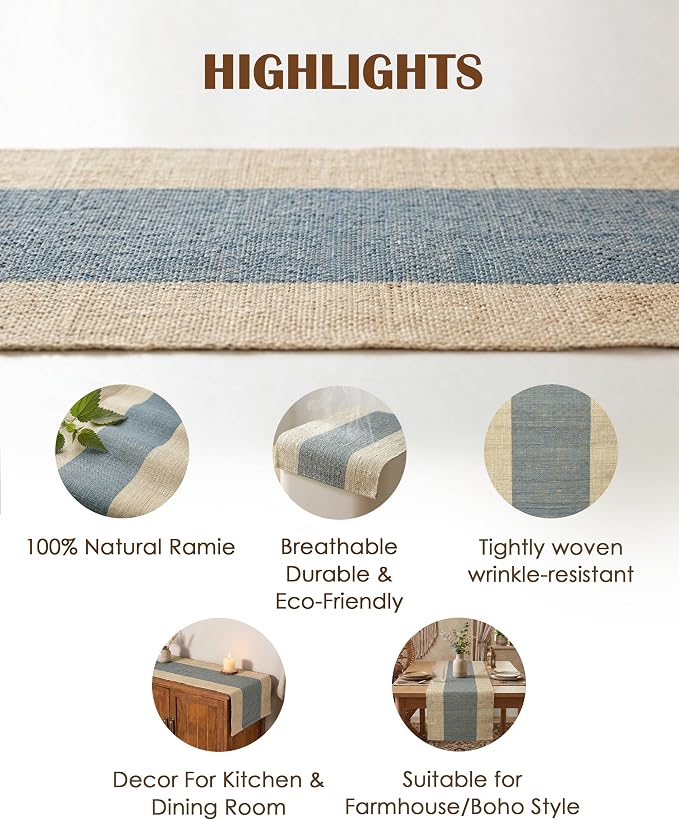 Table Runner, 13.8" × 72", 100% Natural Ramie, Handwoven | 100% Natural Ramie - Image 2