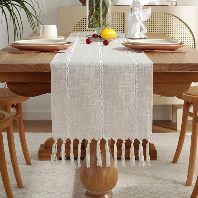 Rustic Boho Table Runner, Farmhouse Table Runners 90 Inches Long - Image 9