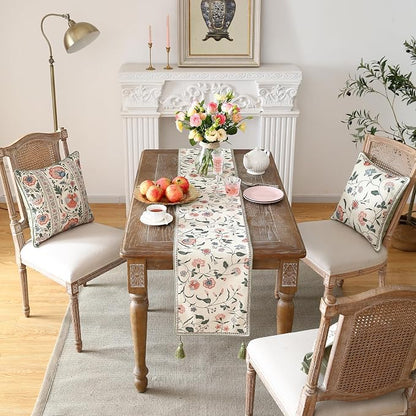 Designer Vintage Linen Long Table Runner, Floral Pattern, Dining Table - Image 8
