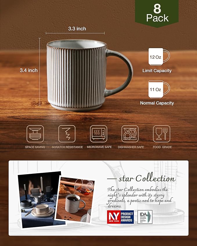 famiware Coffee Mug Set for 8, Star 12 oz Catering Mugs Cup Set - Image 3