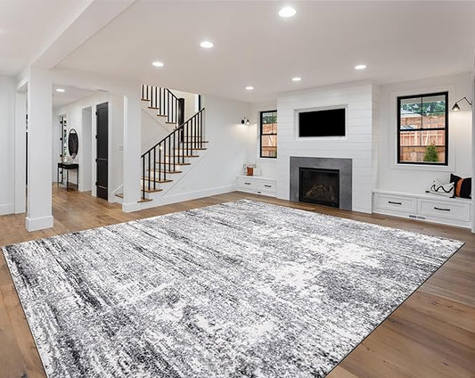 Keen Home Design Area Rugs - 10x14 Non-Shedding, Abstract Rugs for Kitchen, Living Room, Bedroom, Dining Room, Entryway - Size: 9'10" x 14', Abstract Cream/Grey