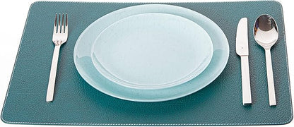 Nikalaz Set of 6 Placemats Made of Recycled Leather (18"x13", Petroleum Green)