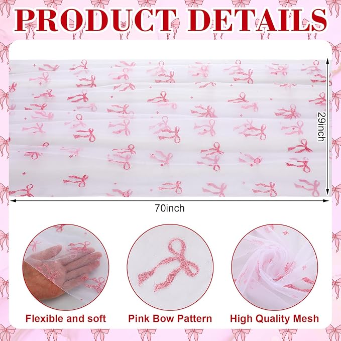 4 Pcs Pink Bow Table Runners 29 x 70 Inch White Tulle Lace Table Runner - Image 2
