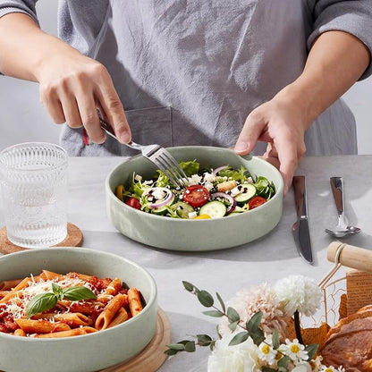 E-far Pasta Bowls Set of 6, 35 oz Large Stoneware Bowl Plates | Shallow & Wide - Image 3