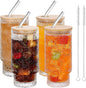 Vintage Glass Cups With Bamboo Lids And Straws 16 Oz, Vintage Tumbler Embossed by Elitrivox