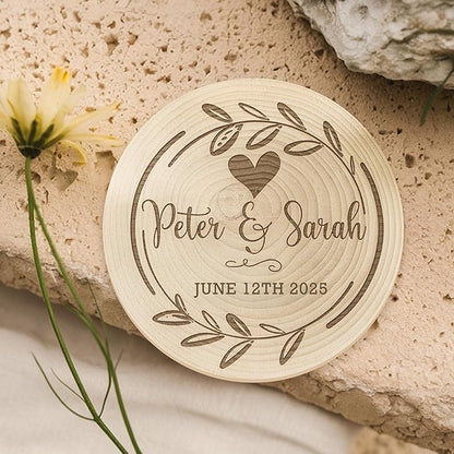 100 Pack Personalized Wedding Coasters, Custom Cardboard Coasters for Drinks with Photo Print and Text, Keepsake Wedding Favors and Gifts for Couples, 3.95" Round (Design 1)