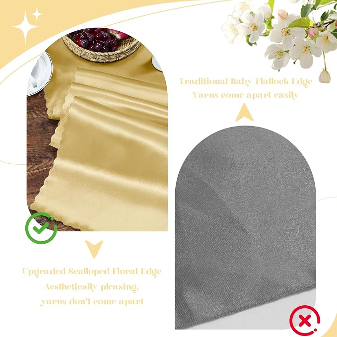 VACVELT Gold Satin Table Runners, 12x72 Inch, 12 Pack, Scalloped Edge | Silky - Image 7