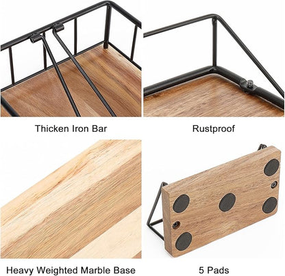 Livabber Flat Napkin Holder, Metal Kitchen Napkin Storage with Weighted Tension Arm Rustic Tissue Paper Dispenser for Countertop, Table Kitchen, Dining Room (with Wooden Base, Black Napkin Holder Set)